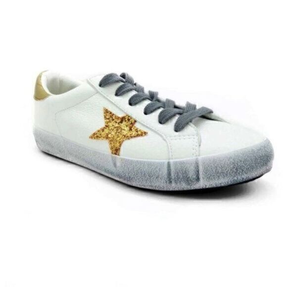 THEA GOLD GLITTER SEQUIN STAR SNEAKERS “RAFAELA” STYLE​​ - Picture 1 of 5